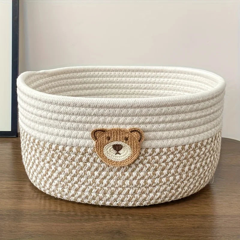 A small bear-patterned baby room basket / baby room decoration / baby room storage basket / desktop remote control storage box.