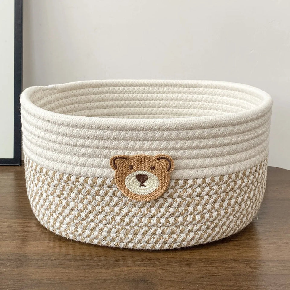 A small bear-patterned baby room basket / baby room decoration / baby room storage basket / desktop remote control storage box.