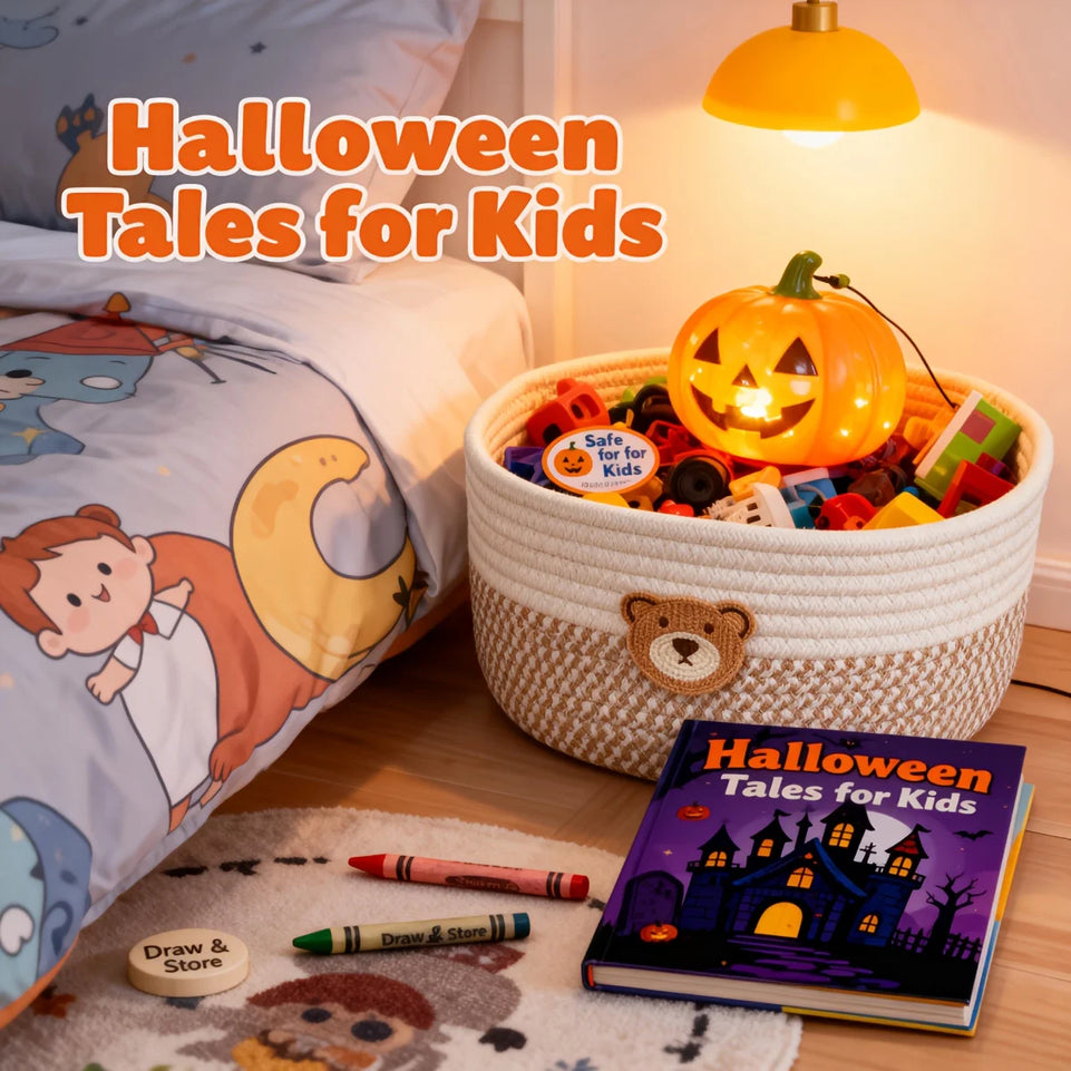 A small bear-patterned baby room basket / baby room decoration / baby room storage basket / desktop remote control storage box.