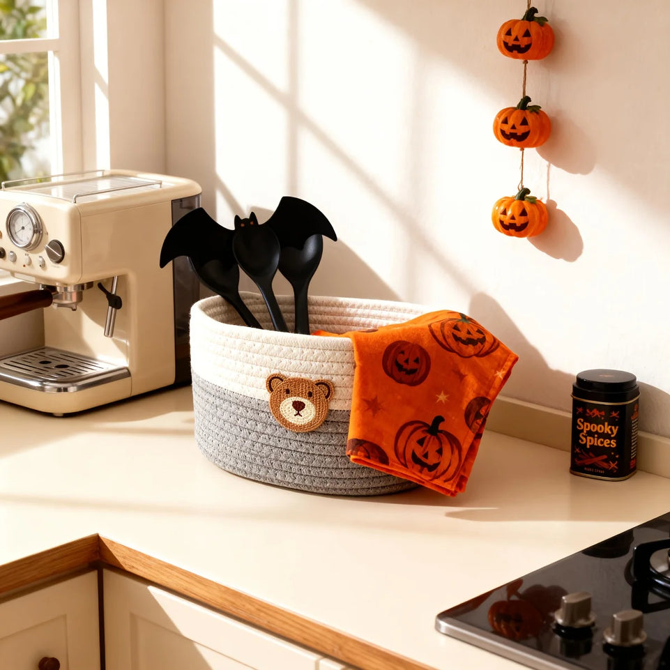 A small bear-patterned baby room basket / baby room decoration / baby room storage basket / desktop remote control storage box.