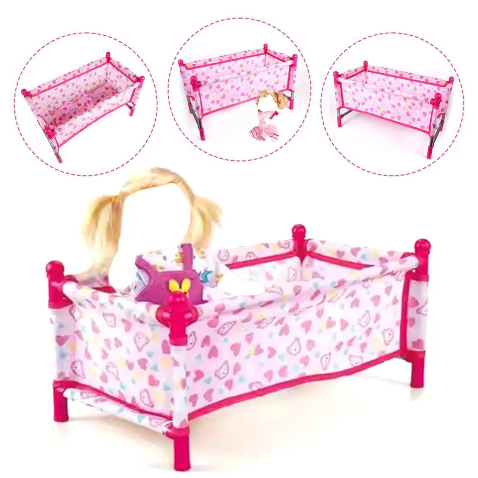 Toy Bed Simulation Baby Doll Bed Crib Furniture Toy Toddler Crib Doll Nursery Room Decoration Birthday Gift Doll House Accessory