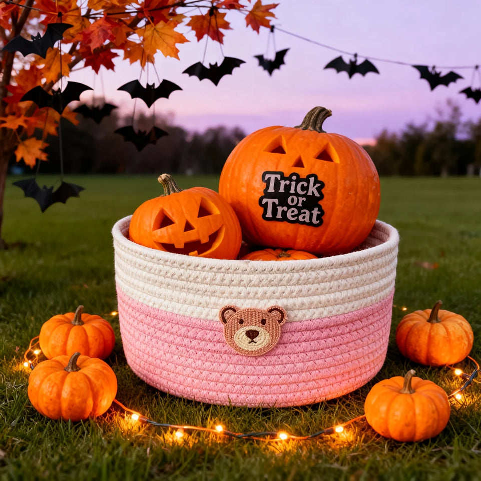 A small bear-patterned baby room basket / baby room decoration / baby room storage basket / desktop remote control storage box.