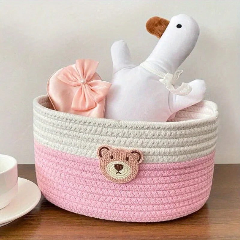 A small bear-patterned baby room basket / baby room decoration / baby room storage basket / desktop remote control storage box.