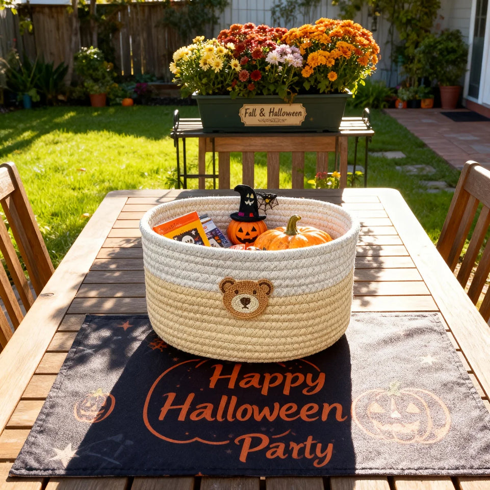 A small bear-patterned baby room basket / baby room decoration / baby room storage basket / desktop remote control storage box.