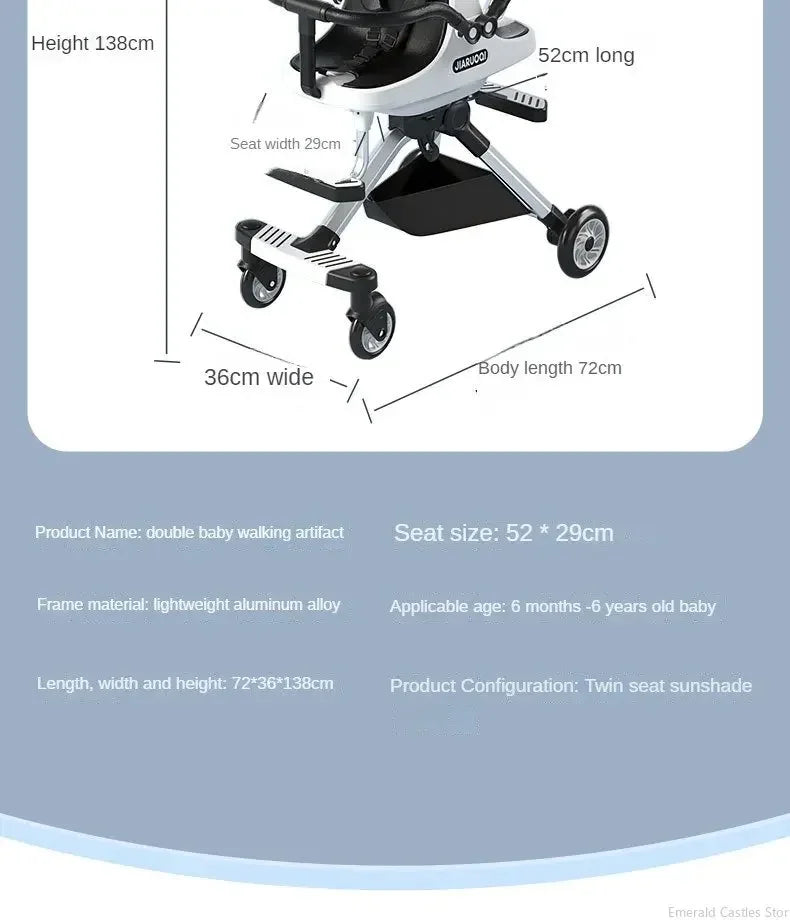 Lightweight Twin Baby Stroller with Canopy for Infants & Toddlers Portable Travel Twin Umbrella Stroller Compact Aluminum Frame
