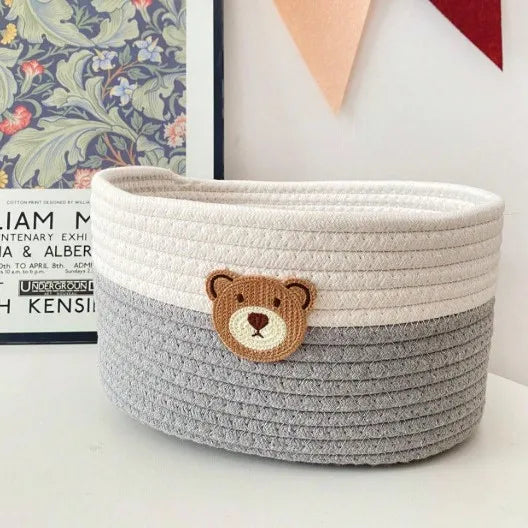 A small bear-patterned baby room basket / baby room decoration / baby room storage basket / desktop remote control storage box.