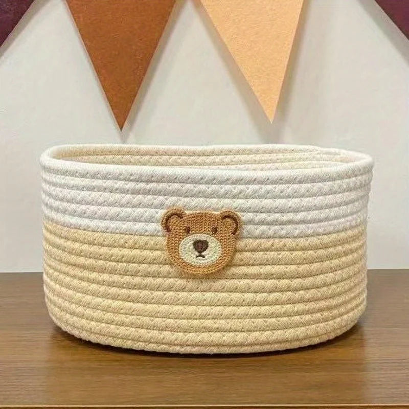 A small bear-patterned baby room basket / baby room decoration / baby room storage basket / desktop remote control storage box.
