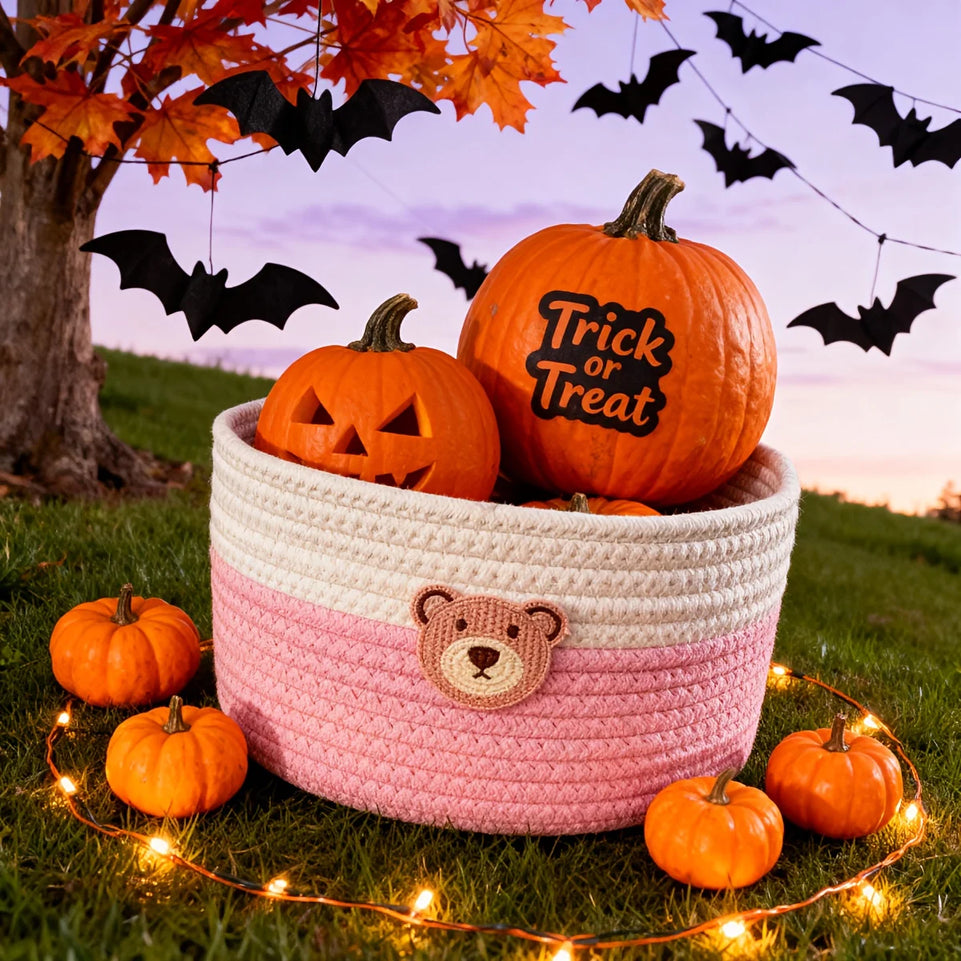 A small bear-patterned baby room basket / baby room decoration / baby room storage basket / desktop remote control storage box.