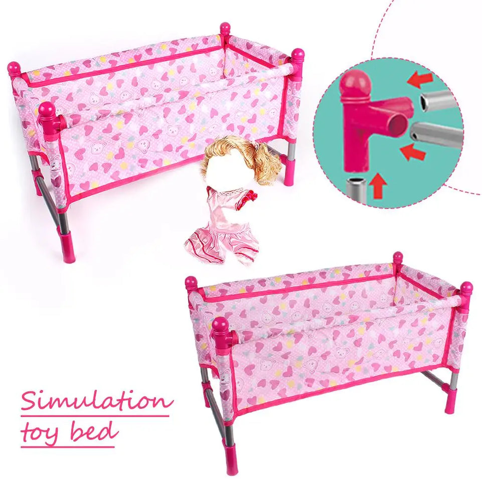 Toy Bed Simulation Baby Doll Bed Crib Furniture Toy Toddler Crib Doll Nursery Room Decoration Birthday Gift Doll House Accessory
