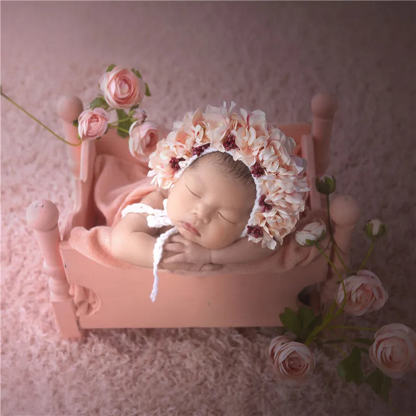 Newborn Baby Photography Accessories Infant Floral Bonnet Photography Props Baby Flower Hat Photo Prop