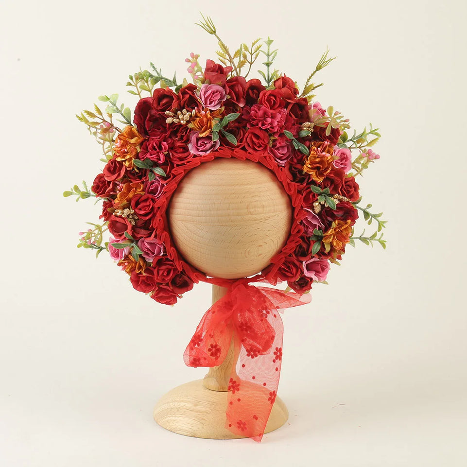 Newborn Baby Photography Accessories Infant Floral Bonnet Photography Props Baby Flower Hat Photo Prop